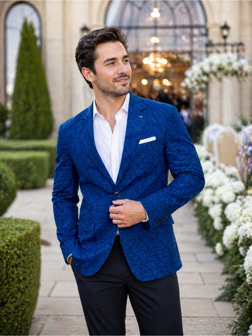 Bachrach Blue Floral Jacquard Blazer 40R Statement Sport Coat